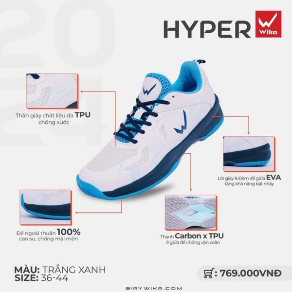 Giày Pickleball Wika Hyper Trắng Xanh