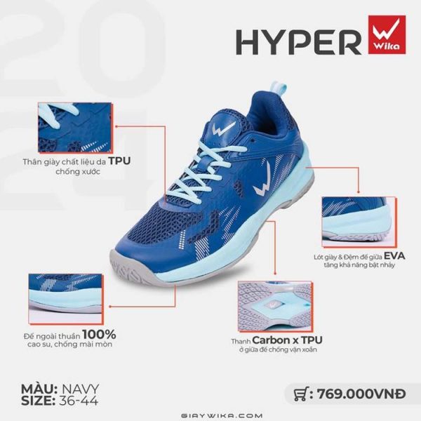 Giày Pickleball Wika Hyper Xanh Navy