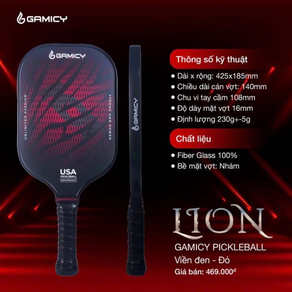 Vợt Pickleball Lion Gamicy Đen Đỏ