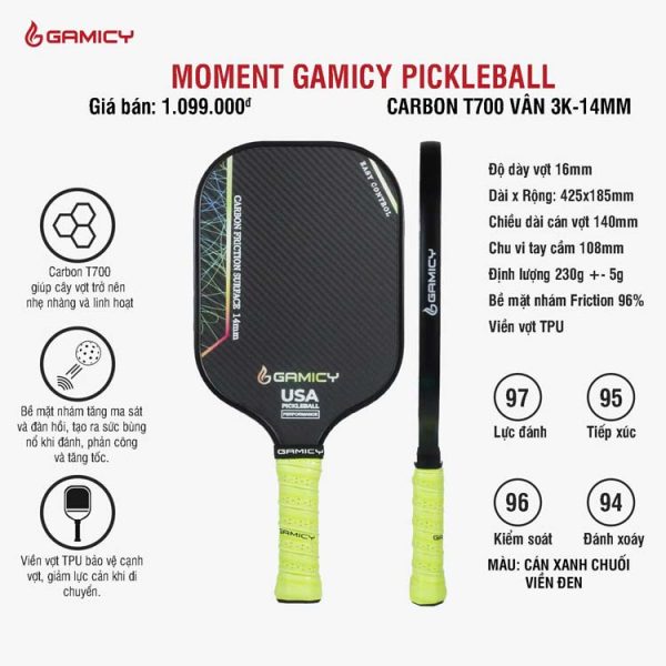 Vợt Pickleball Gamicy Moment T700 Xanh Chuối