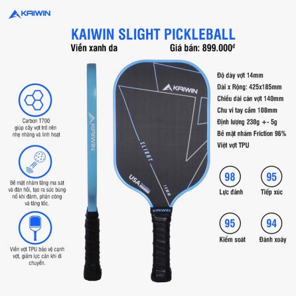 Vợt Pickleball Kaiwin Slight T700 Xanh Ya